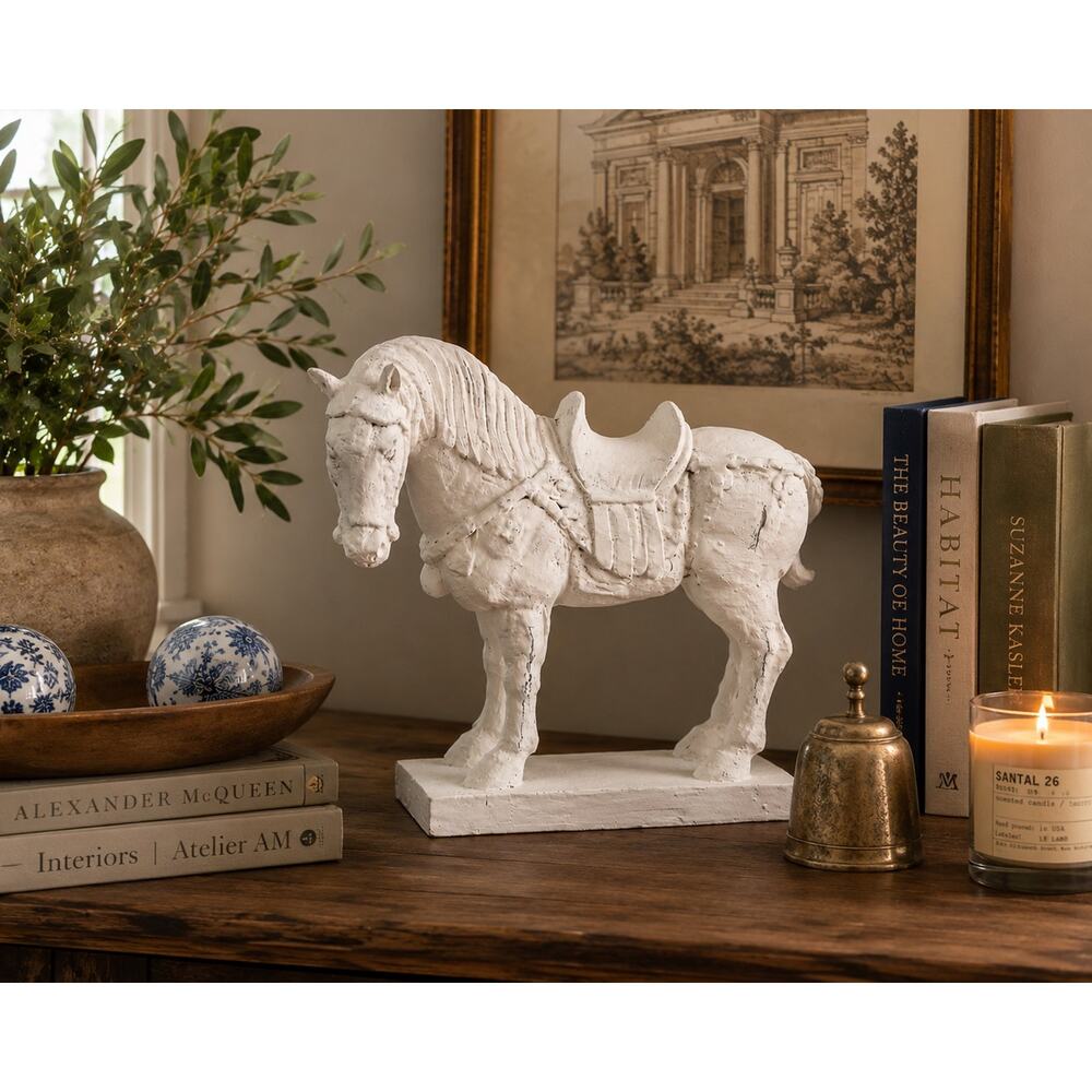 White Horse Sculpture Equestrian Decor Carved Wood Gesso Chinoiserie Statue - Picture 4 of 15